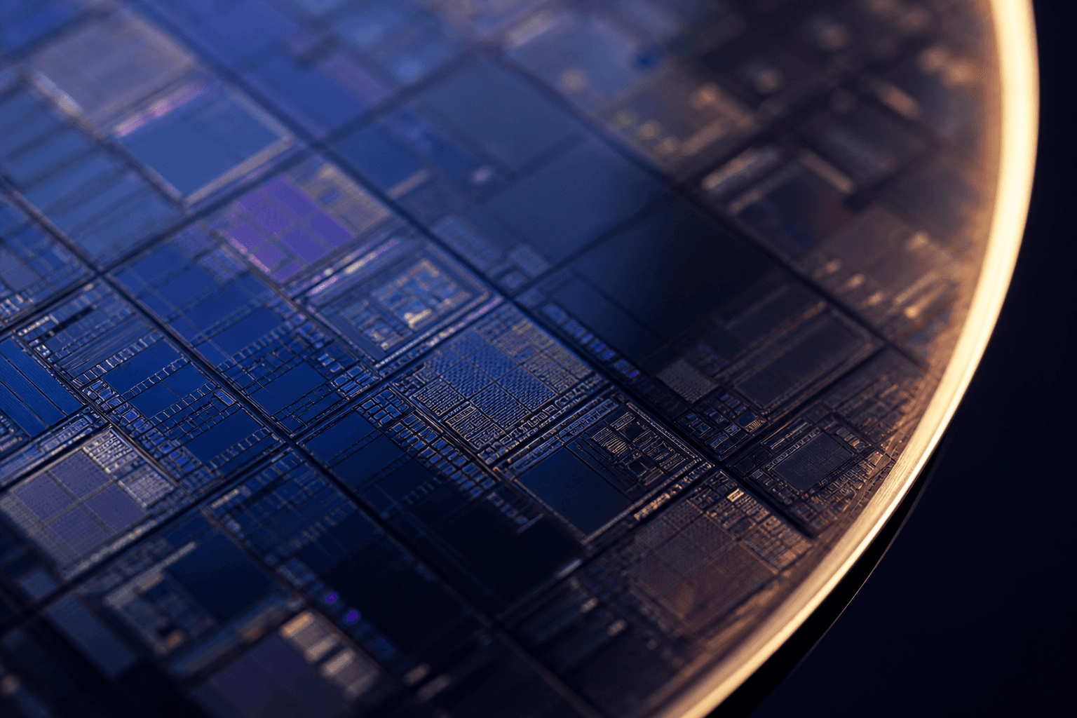 Close view of semiconductor wafer circuitry